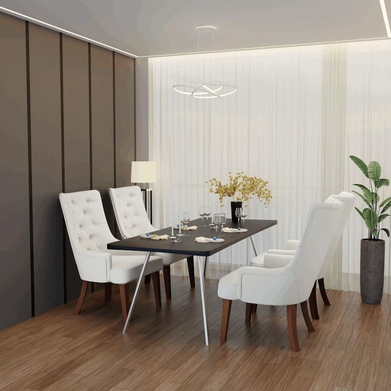 Dining Chair in Leather/Velvet Diamond-Tufted Design Side Chair in Rubberwood