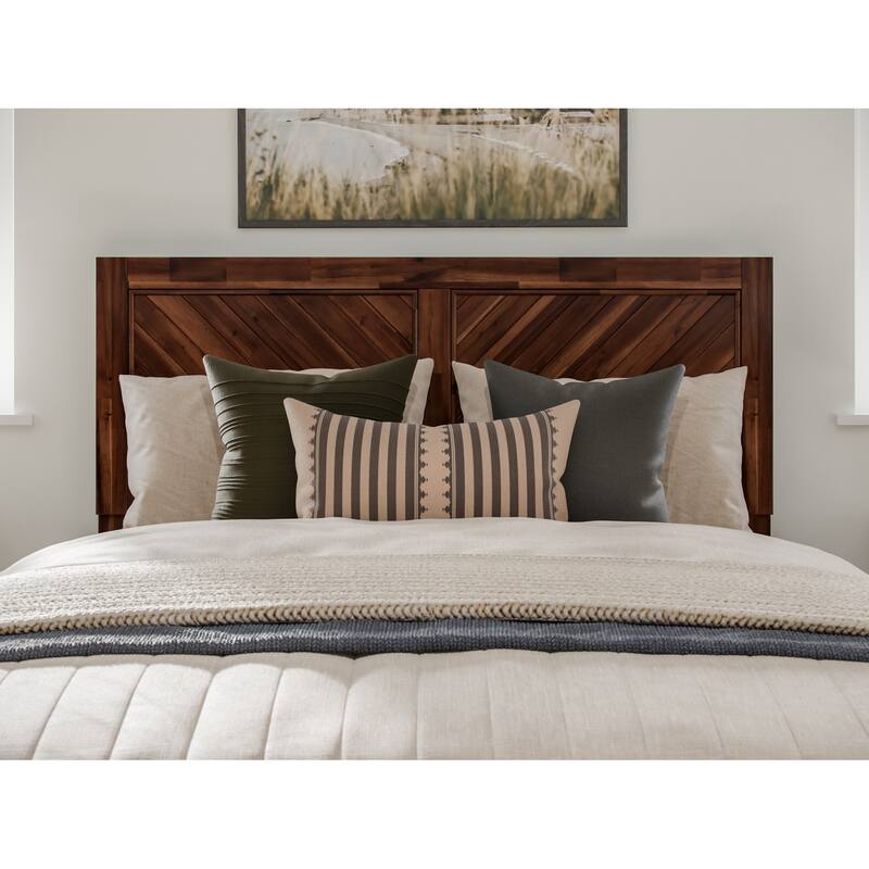 Wood Headboard - Modern Chevron Design, USB Charger, Queen King Size Bed Frame