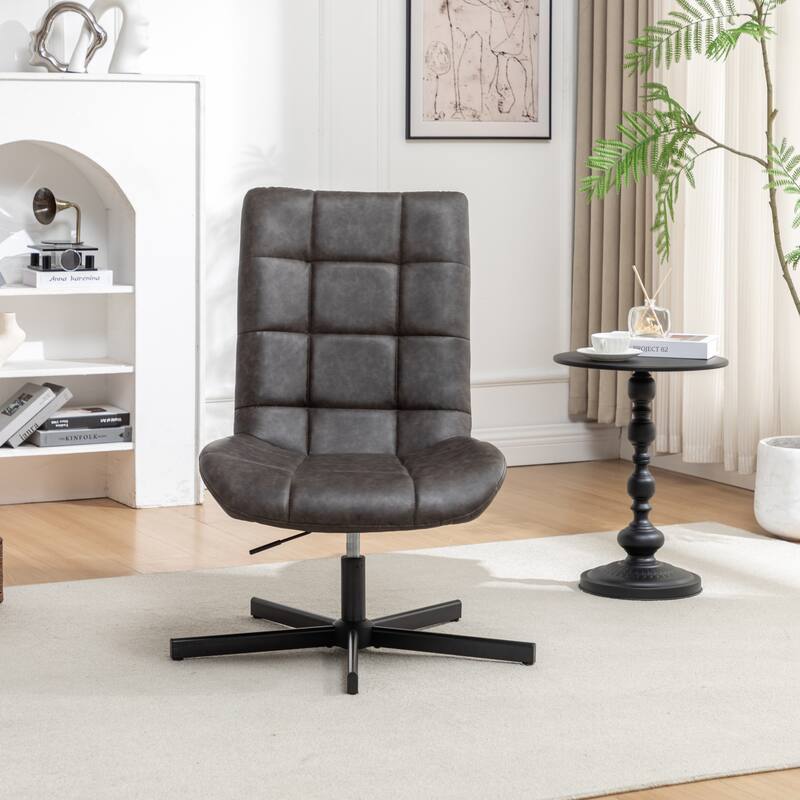 Faux Leather Tufted Swivel Accent Chair, Adjustable Height