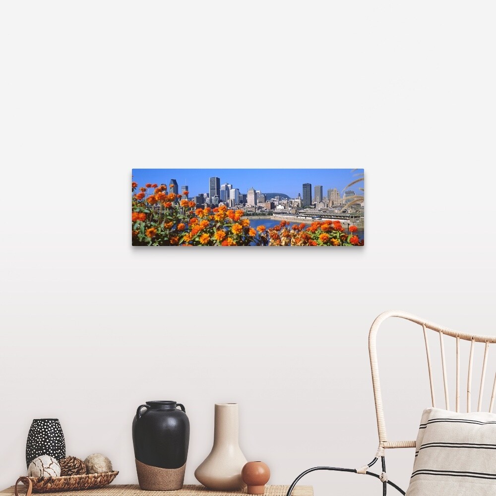 Shop Blooming Flowers With City Skyline In The Background Montreal Quebec Canada 2010 Canvas Wall Art Overstock 16896704