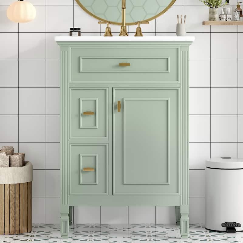 24-Inch Bathroom Vanity with Sink, Solid Wood and MDF Cabinet with One Flip Drawer, Two Standard Drawers