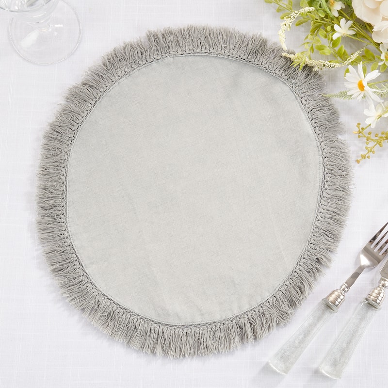 Stonewashed Placemats With Fringed Design (Set of 4)
