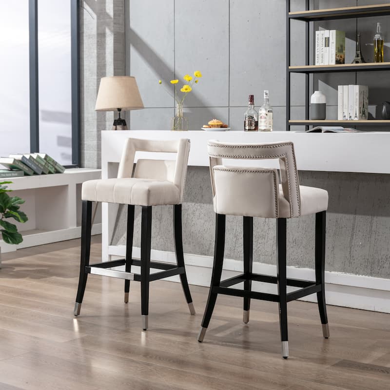 Velvet Barstool with Nailheads,2 pcs Set