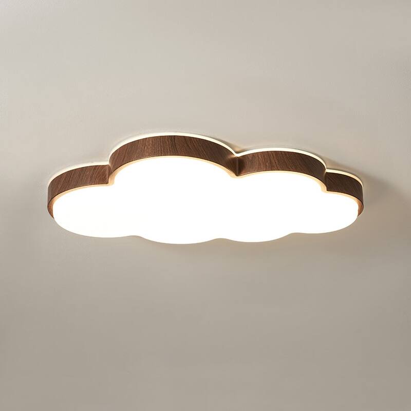 Walnut Wood Grain 5CCT Dimmable LED Cloud Kids Flush Mount - 21.9 Inches