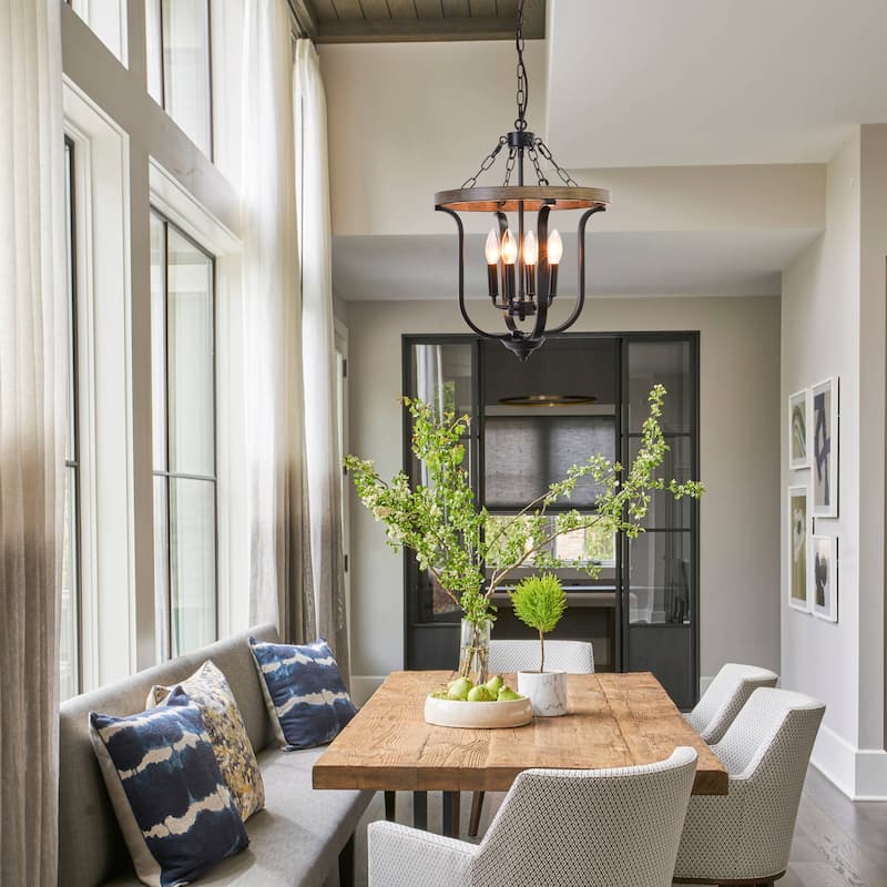 4-Light Candle Accents Rustic Cage Chandelier for Dining Room Kitchen Island