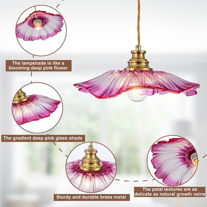 11" Flower-Shaped Red & White Gradient Glass Pendant Light Modern - Dia.11.02-in