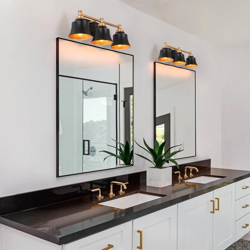 Modern Black Gold 3-Light Bathroom Vanity Light Transitional Dimmable Wall Sconce - L 22.5"* W 7.5"* H 7"