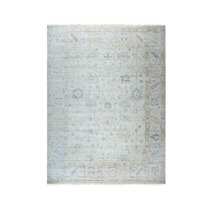 Hand-Knotted Natural Silk Ivory/Vintage Pink Classic Floral Oushak Rug - Timeless Elegance and Luxurious Craftsmanship