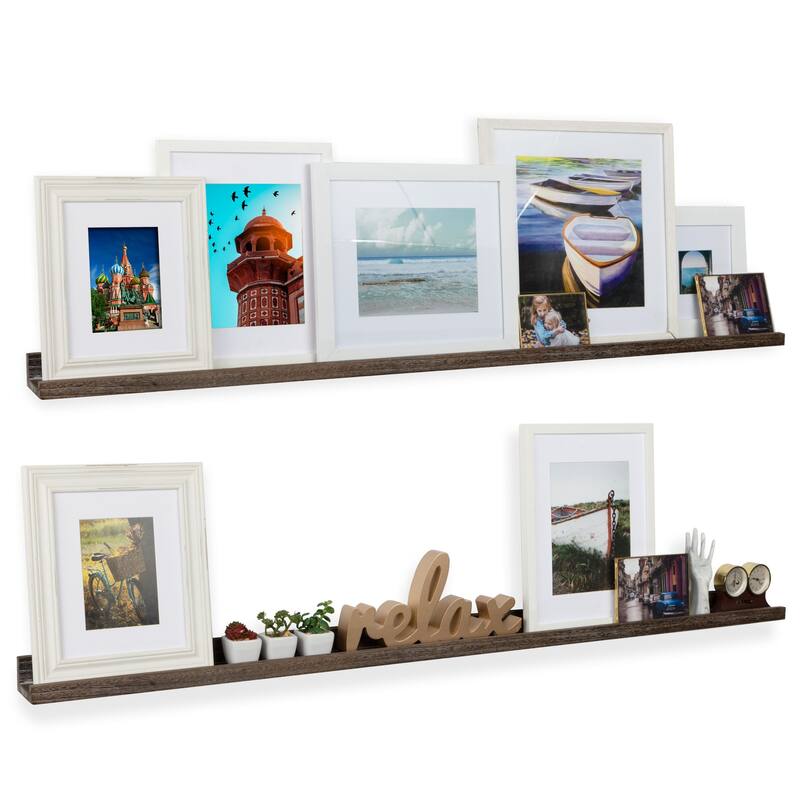 Rustic State Set of 2 Wall Mounted Shelves 60 Inch Photo Ledge - Burnt Brown