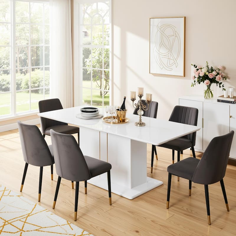 Homy Casa High Glossy White/Gold Extendable Dining Table Rectangular