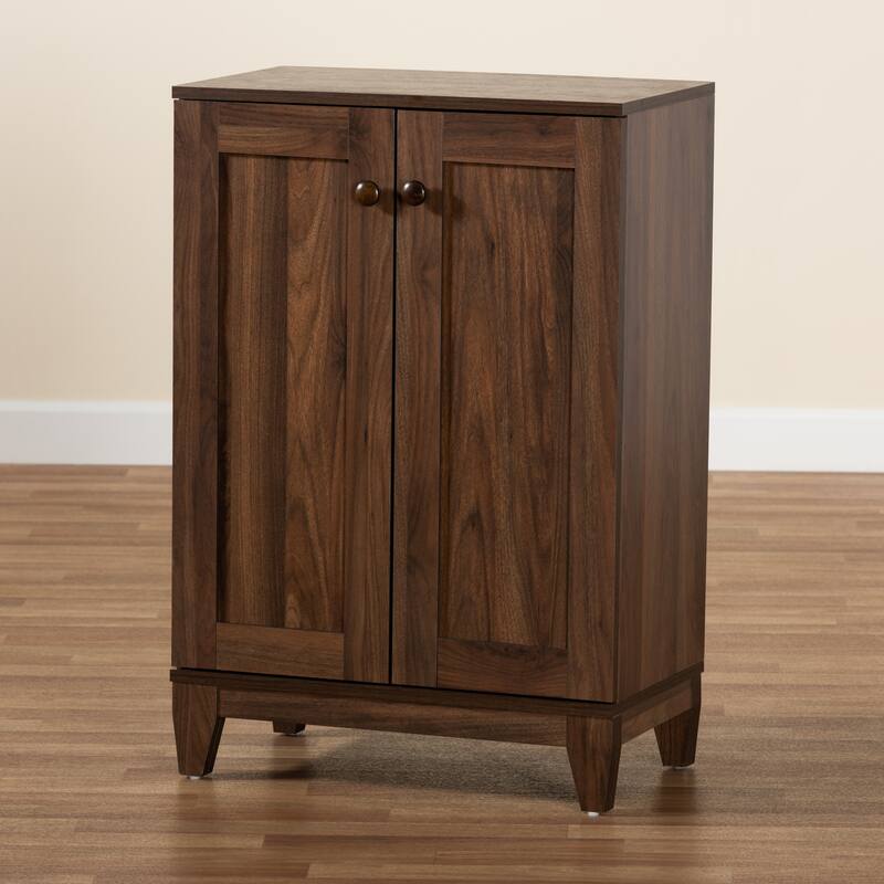 Nissa Walnut Brown Finished Wood 2-Door Shoe Storage Cabinet