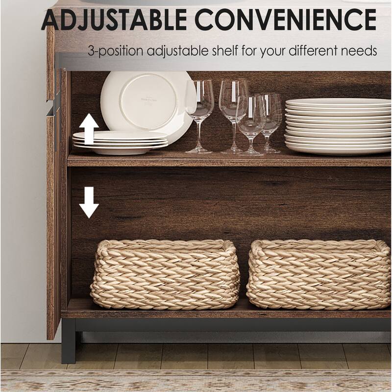 WAMPAT 4 in 1 Multifunctional Sideboard Buffet Cabinets, Modern Sideboard with Adjustable Shelves and 6 Drawers