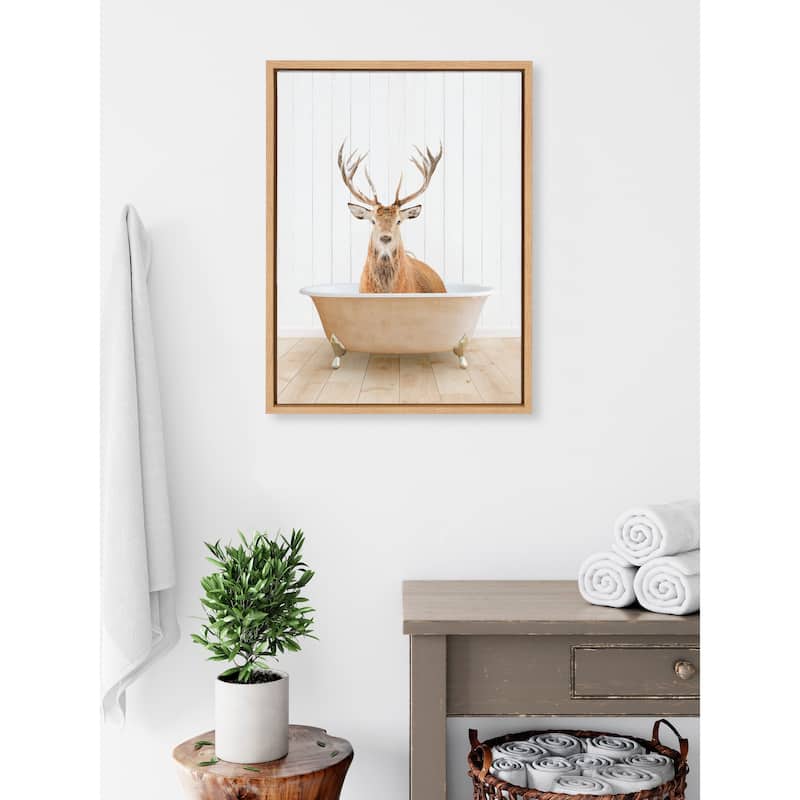 Kate and Laurel Sylvie Stag Bath Framed Canvas by Amy Peterson