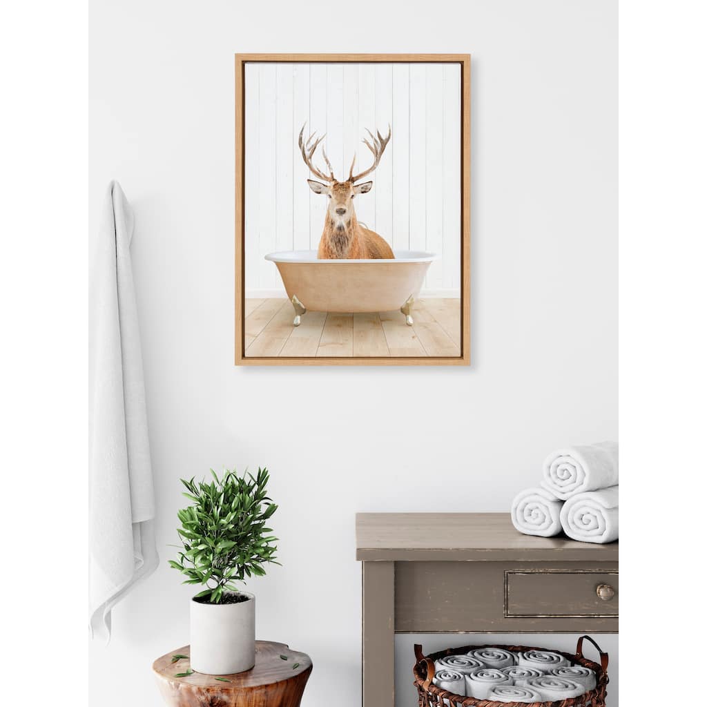 Kate and Laurel Sylvie Stag Bath Framed Canvas by Amy Peterson