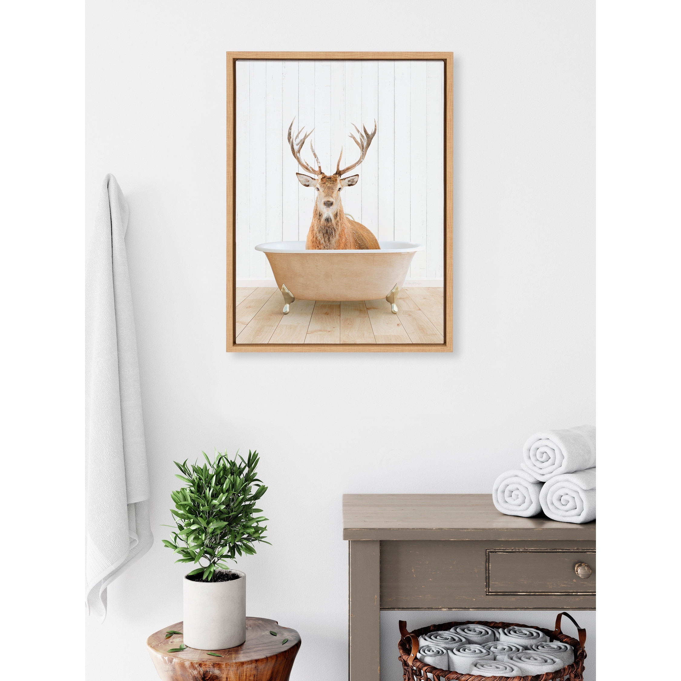 Kate and Laurel Sylvie Stag Bath Framed Canvas by Amy Peterson