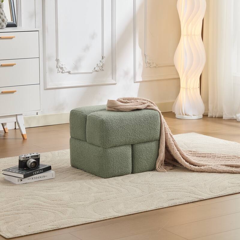 SEYNAR Modern 16.5''Faux Sherpa Square Cube Otttoman