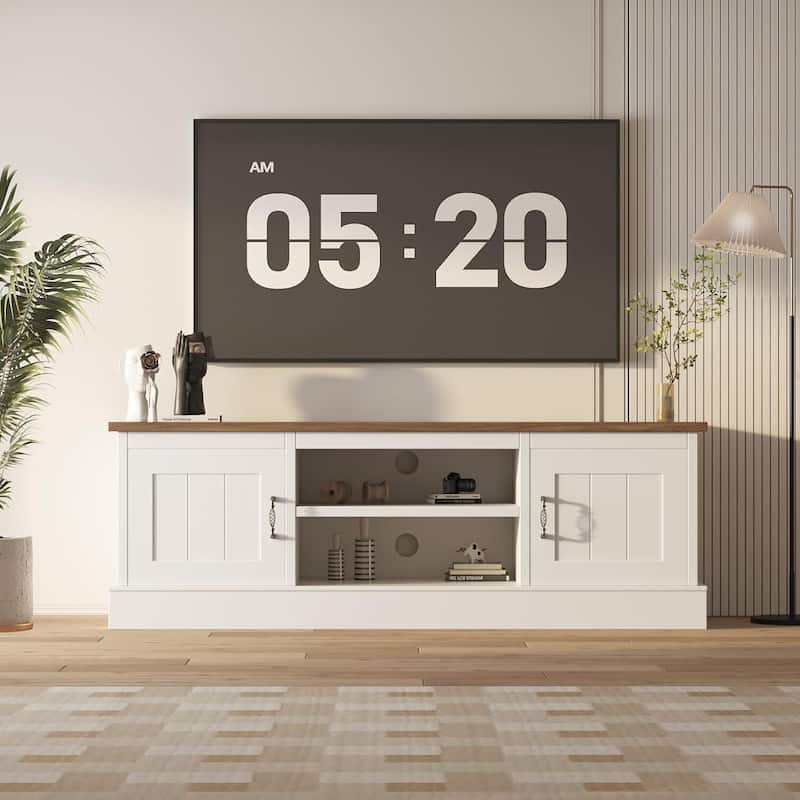 Farmhouse TV Stand for 65 Inch TVs Entertainment Center with Storage Cabinets, Media Console Table - Brown