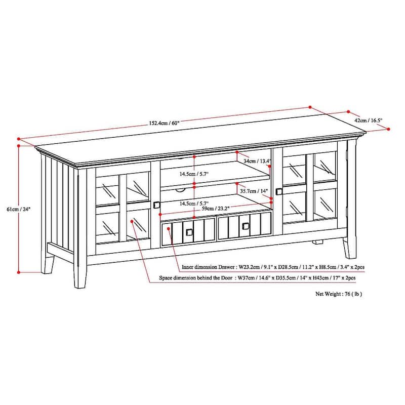 WYNDENHALL Normandy SOLID WOOD 60 inch Wide Transitional TV Media Stand For TVs up to 65 inches - 60'' x 16.5'' x 24