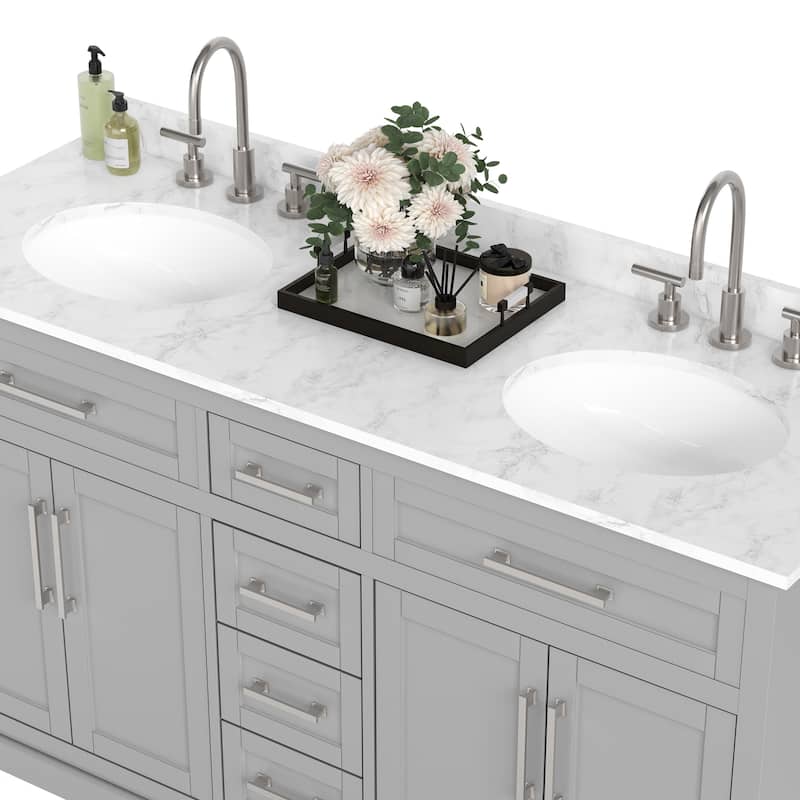 36/48/60 in. Bathroom Vanity in Wood with Ceramic Undermount Sink, Vanity with soft close Drawers