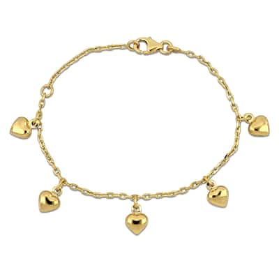 Miadora Five Heart Charm Station Bracelet 14K Yellow Gold