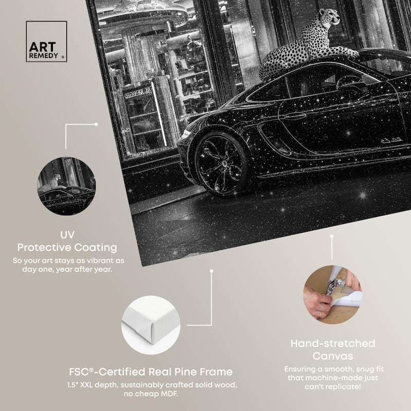 Glistening Cheetah and Car Canvas by Art Remedy, Gallery Wrapped