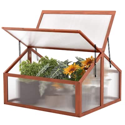 Costway Double Box Garden Wooden Green House Cold Frame Raised Plants