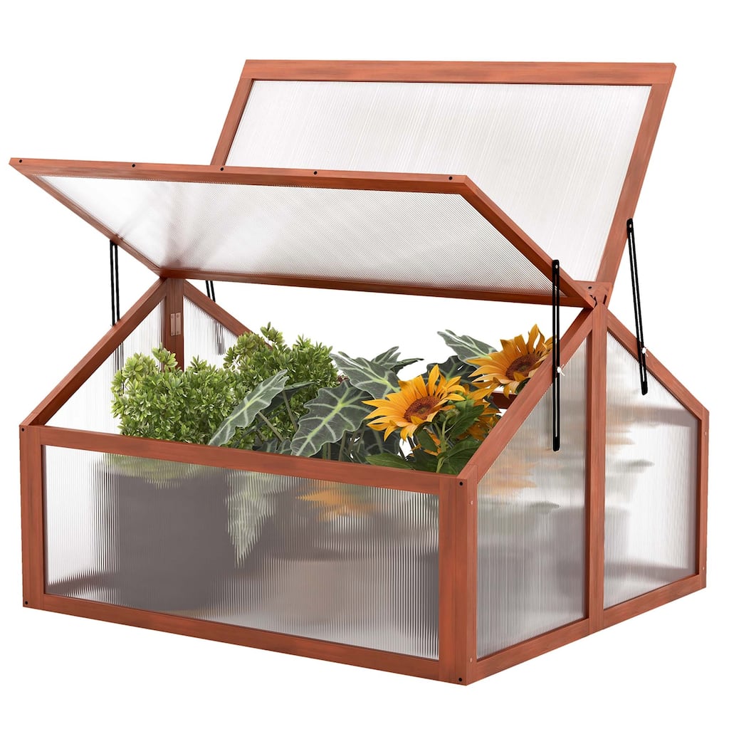 Costway Double Box Garden Wooden Green House Cold Frame Raised Plants