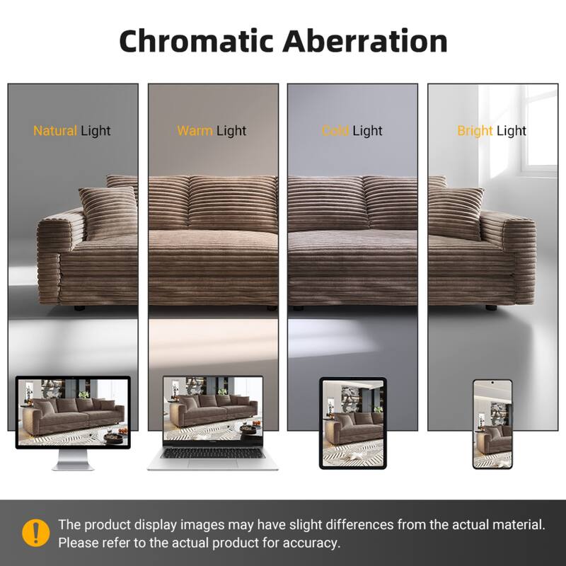 102.4" Corduroy Couch with Ottomans, 4 Seat Convertible Modular Sectional Sofa, Upholstered Couches with Pillows for Living Room