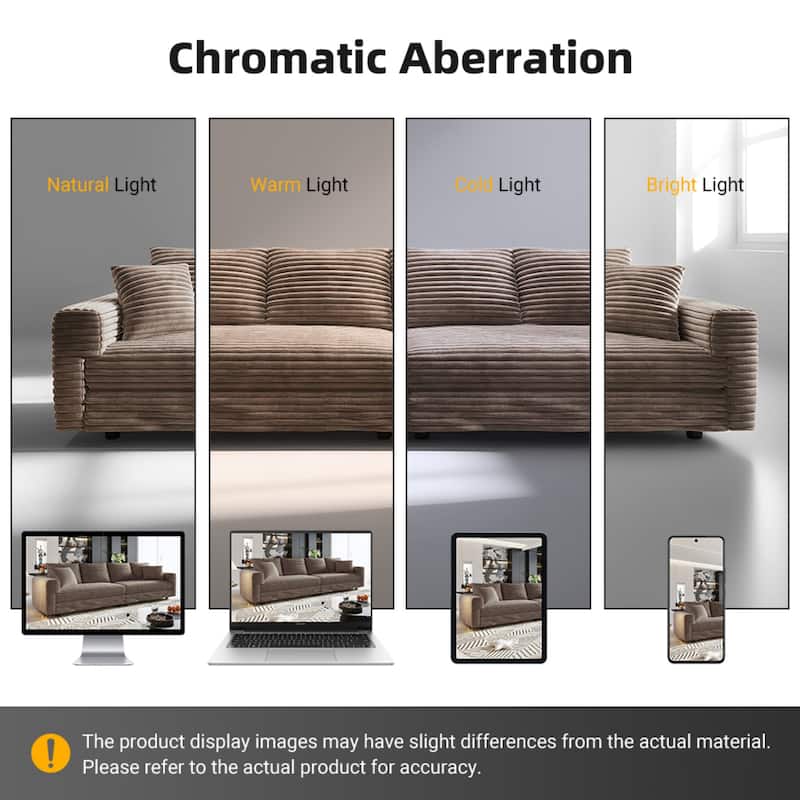 Sectional Couch with 3 Ottoman, 102.4" Corduroy Deep Seat Couches with Pillows, Convertible Sofa Lounge Chair for Living Room