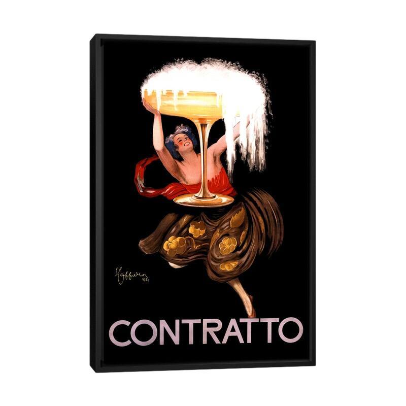 iCanvas "Contratto Champagne Vintage Advertisement" by Leonetto Cappiello Framed Canvas Print - Black - 40x26