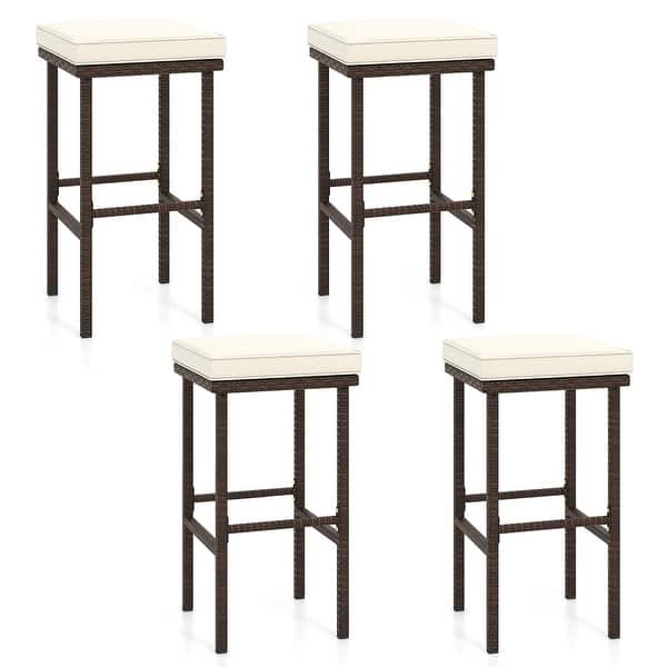 Gymax Wicker Bar Stools Set of 4 w/ Removable Seat Cushions Footrest