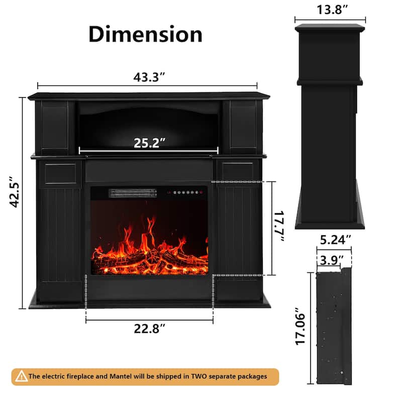 BOSSIN 43" Electric Fireplace with Mantel, 23 inch Electric Fireplace Insert,Freestanding TV Stand with Fireplace Wooden Firebox