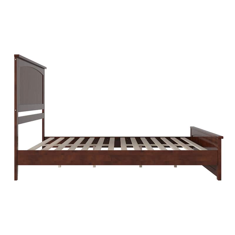 King Size Wood Platform Bed - Low Profile Modern Bed Frame w/ USB Ports & Footboard