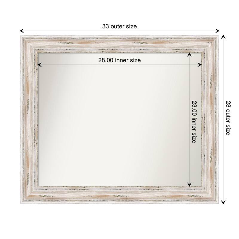 Alexandria White Wash Framed Non-Beveled Custom Wall Mirror, Bathroom Vanity Mirror - Outer Size: 33.25 x 28.25