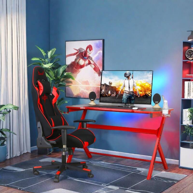 JJS 48" Home Office R-Shaped Gaming Computer Desk with Free Mouse Keyboard Pad