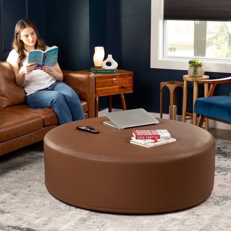 Jaxx Candler Round Couch Ottoman Large Coffee Table & Foot Rest, 44-Inch