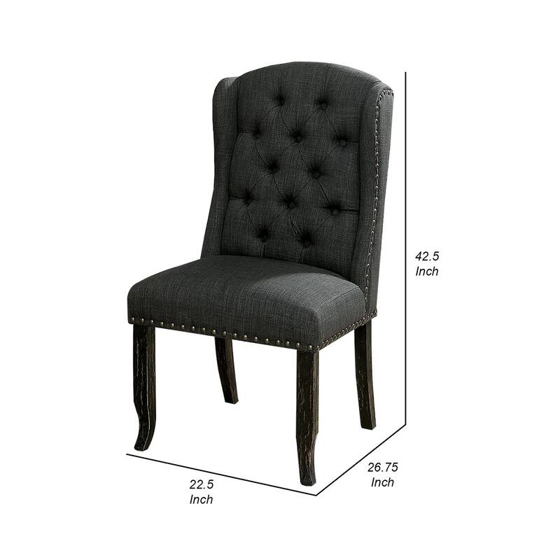 Antique Black/Gray Fabric Upholstered Wood Frame Dining Chair, Set of 2, Sturdy Dining Chair for Dining Rooms - 23.5