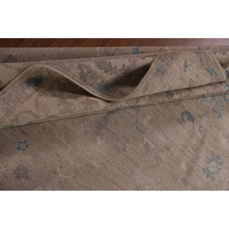 Vegetable Dye Oushak Area Rug Hand-Knotted Beige Floral Wool Carpet - 8'2" x 10'0"
