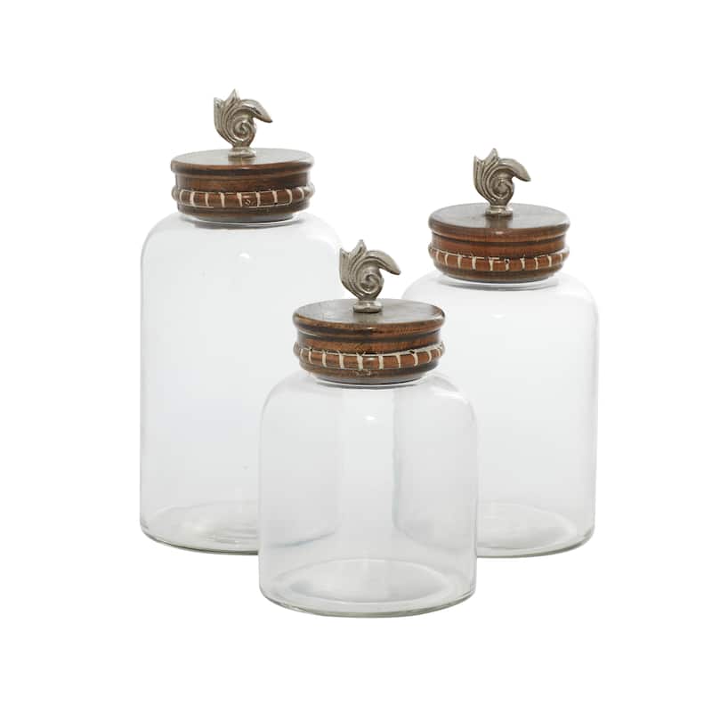 Clear Glass Contemporary Decorative Jar (Set of 3) - 5 x 5 x 12