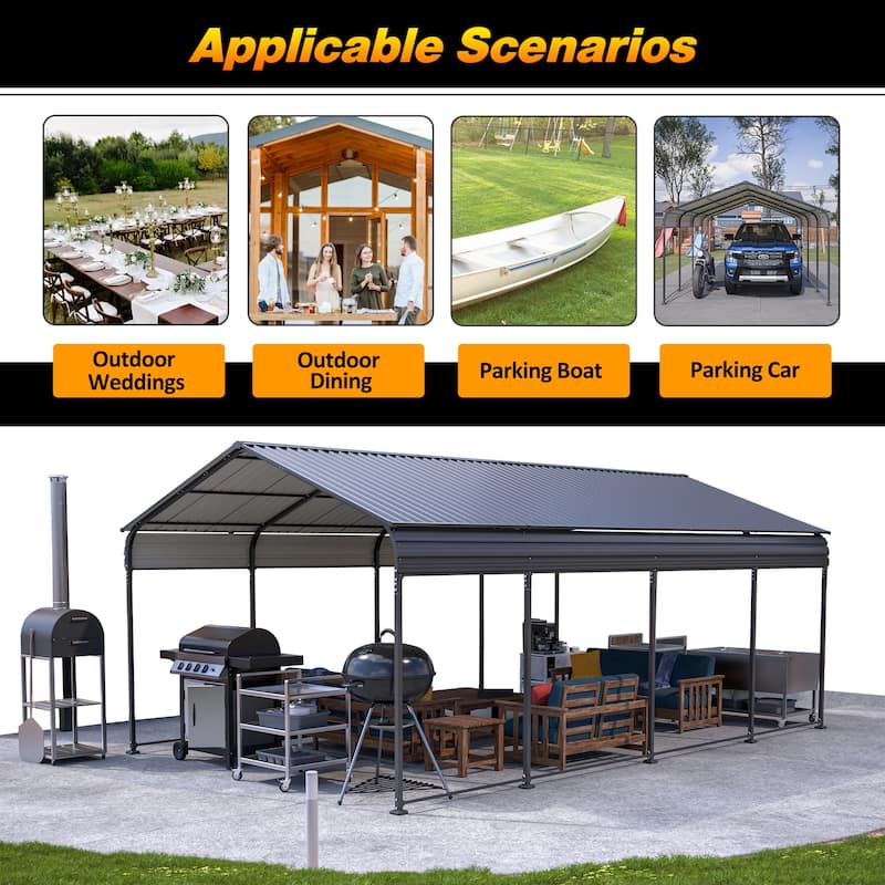 GDFStudio - Oliver Heavy Duty Outdoor Metal Carport with Waterproof Tarpaulin and Reinforced Base