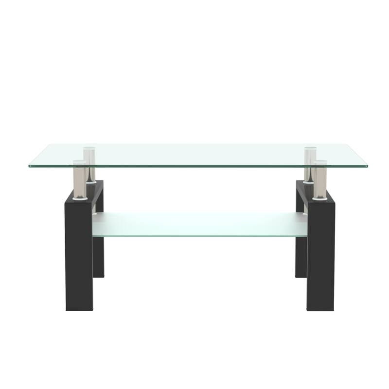 Rectangle Glass Coffee Table, Modern Side Center Tables for Living Room, Living Room Furniture