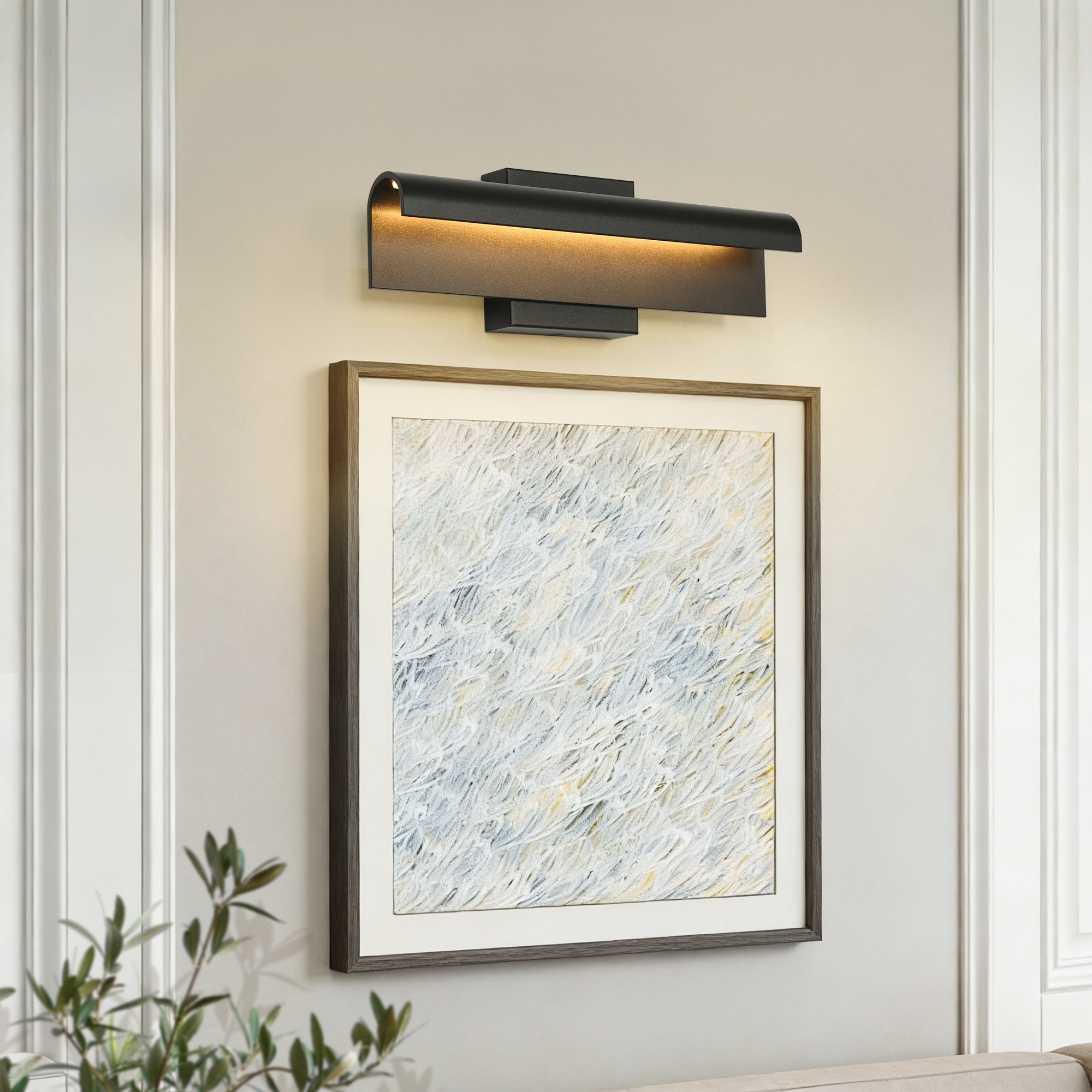 Modern Matte Black Linear LED Wall Sconce Minimalist Metal LED Wall Lamp for Bathroom, Bedroom - W 14.4" x H 4.7"