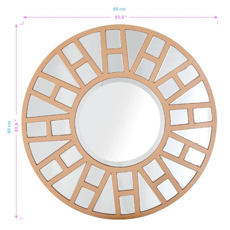 HomeRoots 32" Polished Round Accent Mirror Wall Mounted With Metal Frame - 35.4