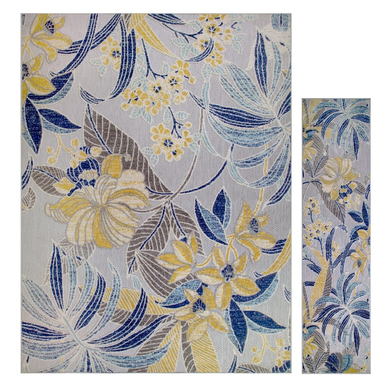 Leick Home Song Floral Indoor Outdoor Area Rug Rectangle 8'X10' and 2'x8' Runner Combo - 8' x 10'