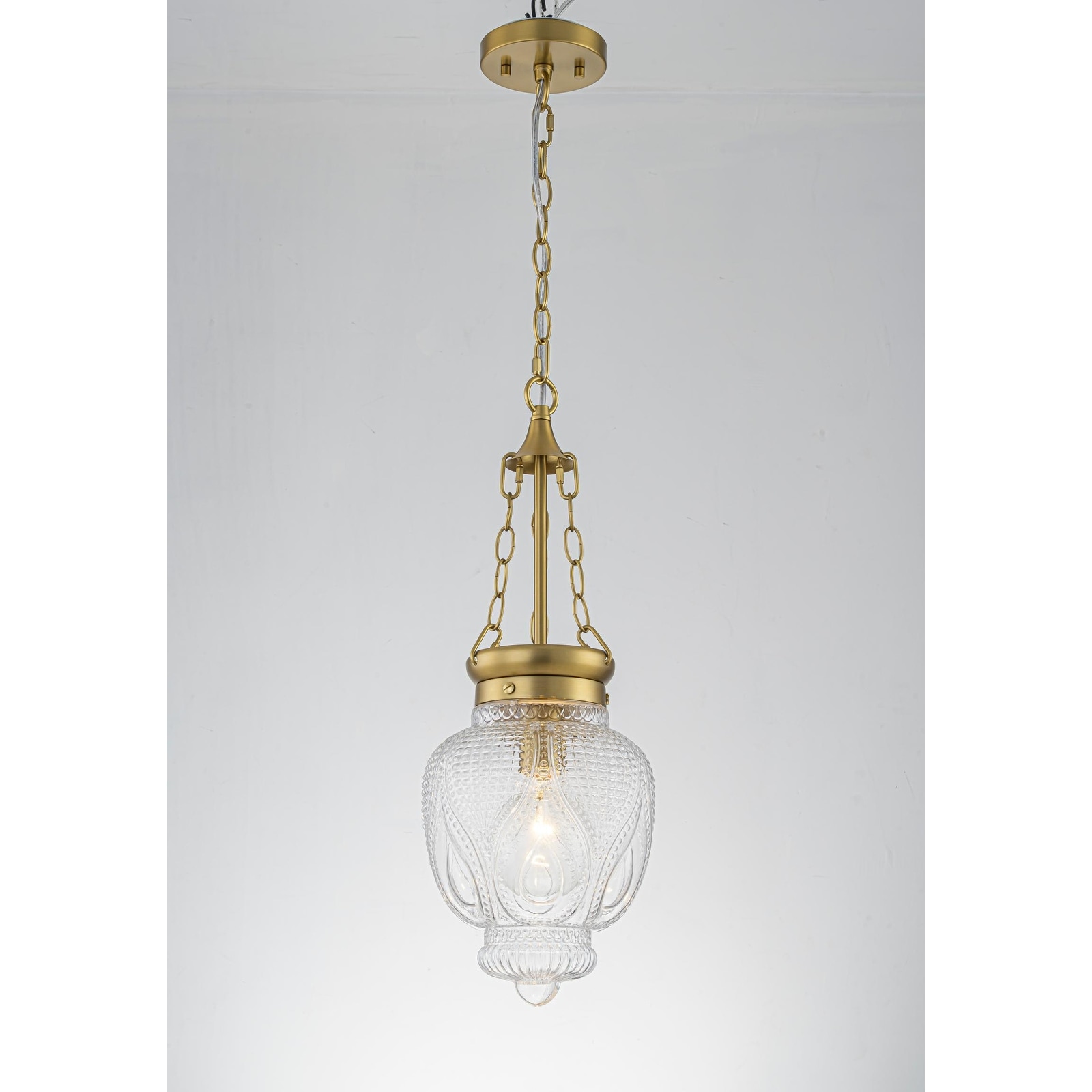 Vintage Brass 1-Light Dome Globe Pendant Light with Clear Textured Glass for Kitchen Island Dining Room