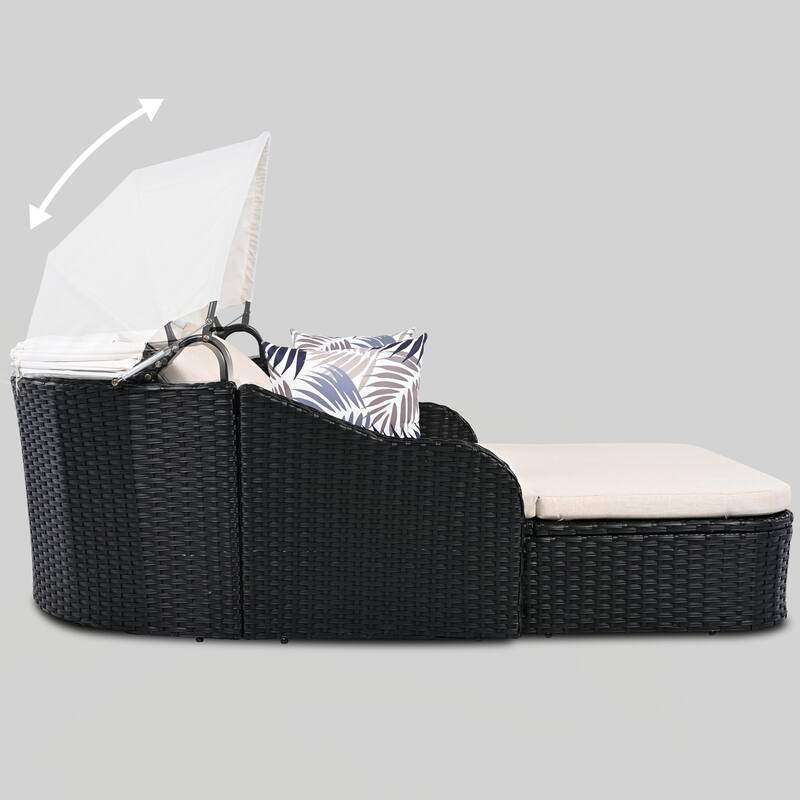 Outdoor Sunbed with Adjustable Canopy, Double lounge, PE Rattan Daybed