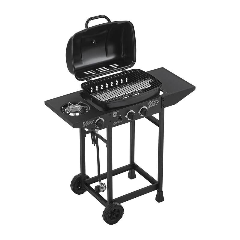 Anmytek 2-Burner Stainless Steel Propane Gas Grill with Side Burner 24000 BTU Enameled Grates Side Tables
