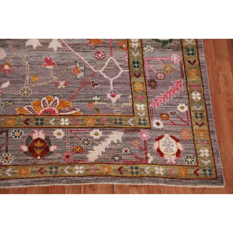 Hand Knotted Oriental 100% Wool Carpet Transitional All-Over Brown Oushak Area Rug - 12' 4'' X 9' 0''