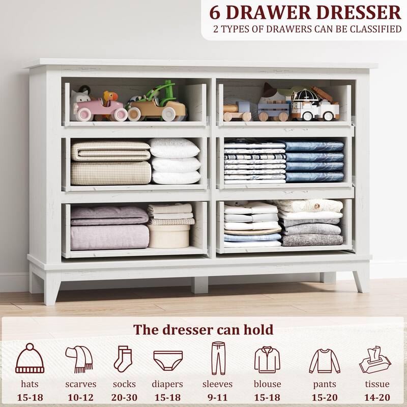 6 Dresser for Bedroom, 47" Wide Drawer Dresser with Storage Freestanding, Wooden Closet Storage