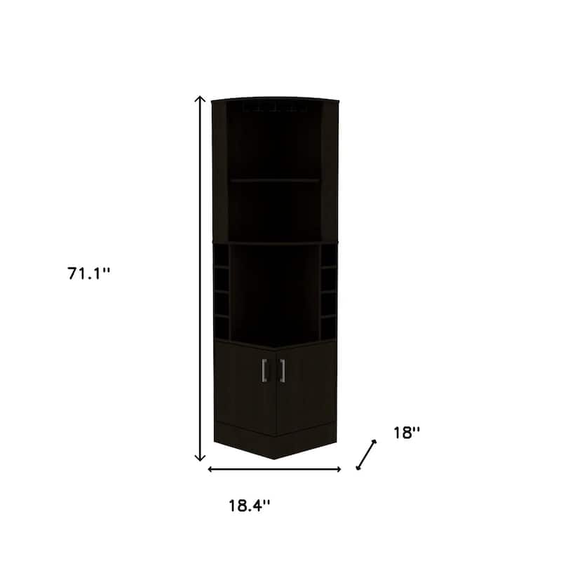 HomeRoots 71" Black Wood Corner Bar Cabinet With Two Doors